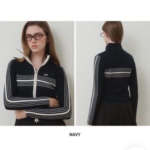 BELLOL Women’s Stitch Coloring Knitwear Zip-up NAVY